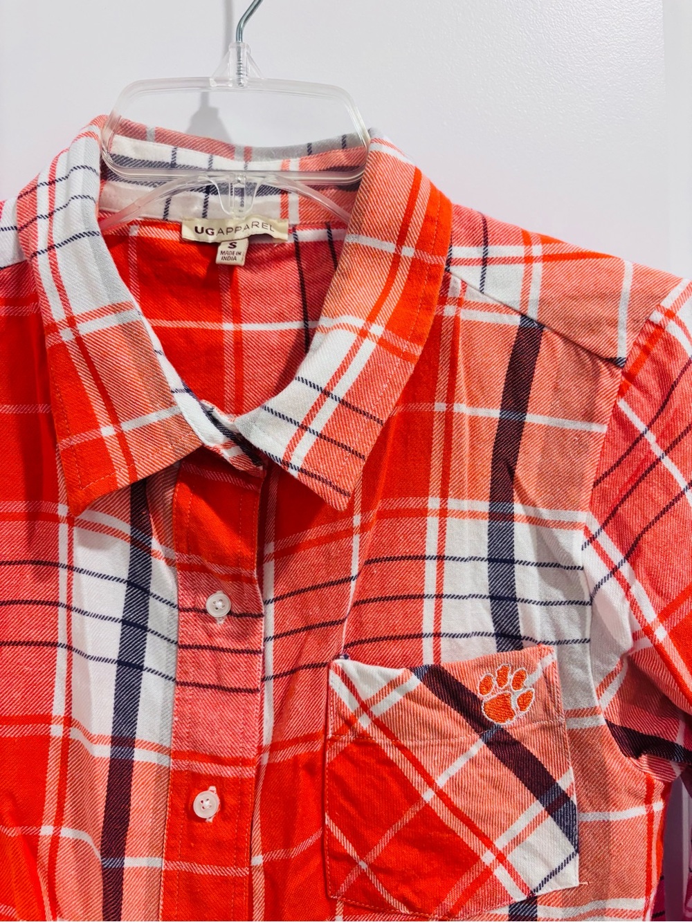 Women’s Clemson Tigers Orange Plaid Button-Up Shirt